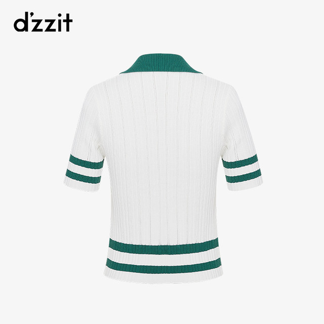 dzzit Disu Ole spring white sweater V-neck sweater short-sleeve sweater for women 3E1E3111B