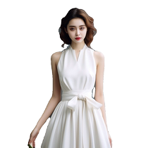 Summer new high-end exquisite long dress 2024 French style beautiful and unique design white sleeveless dress
