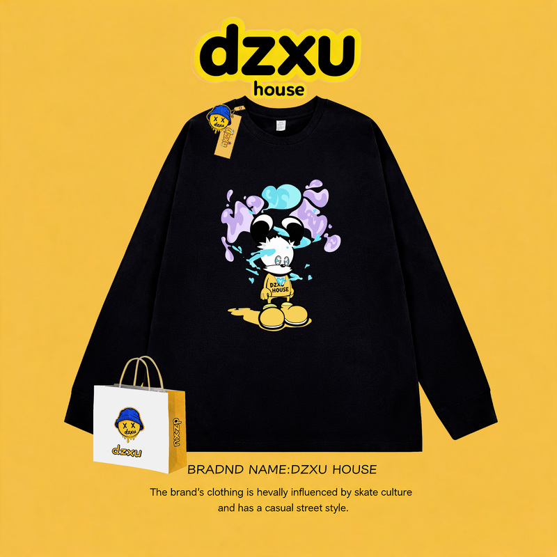 Dzxu Co-Branded Trendy Rabbit Long-Sleeve T-Shirt, Ins-Style Autumn and Winter Heavy Cotton Loose Fit Unisex Couple Student Top Dzxu Co-Branded Trendy Rabbit Long-Sleeve T-Shirt, Ins-Style Autumn and Winter Heavy Cotton Loose Fit Unisex Couple Student Top