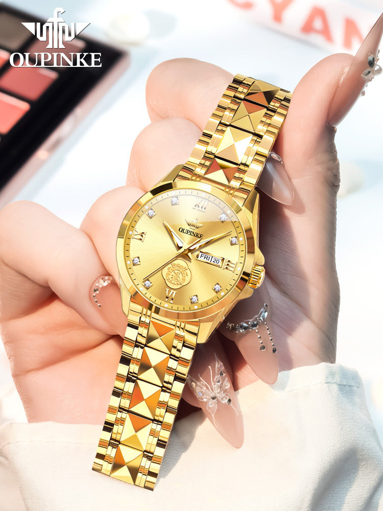 Real Gold Embossed All-Gold Women's Watch, Mechanical Watch, Fully Automatic, Branded, Genuine, Waterproof, Niche, Light Luxury Women's Model