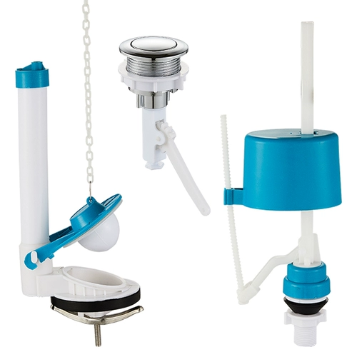 Старомодный туалет, универсальная кнопка, гаечный ключ с аксессуарами