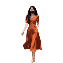 Hepburn style French tea break to cover the flesh slimming square collar and elegant lady long dress for children summer new 2024