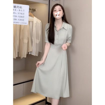 2024 French gentle style high-end waist slimming thin green shirt dress for women in summer