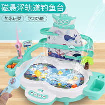 Childrens electric fishing track slide toy Baby 1-2 years old boy girl Puzzle force brain magnetic set