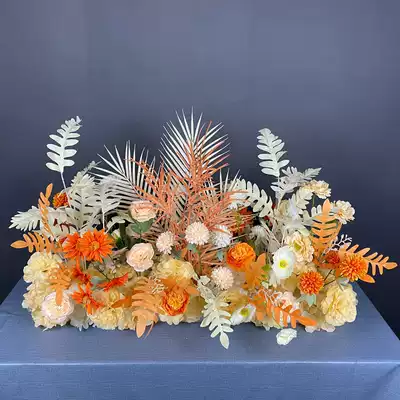 Wedding blue stage Tatai road flower wedding scene decoration road flower arrangement flower flower hanging flower