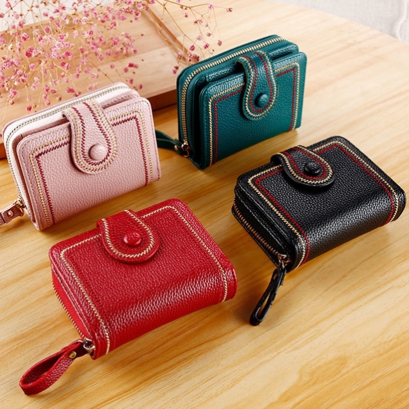 Women's wallet thin section women's short section anti-degaussing anti-theft brush multi-card slot large-capacity card bag women's wallet coin purse