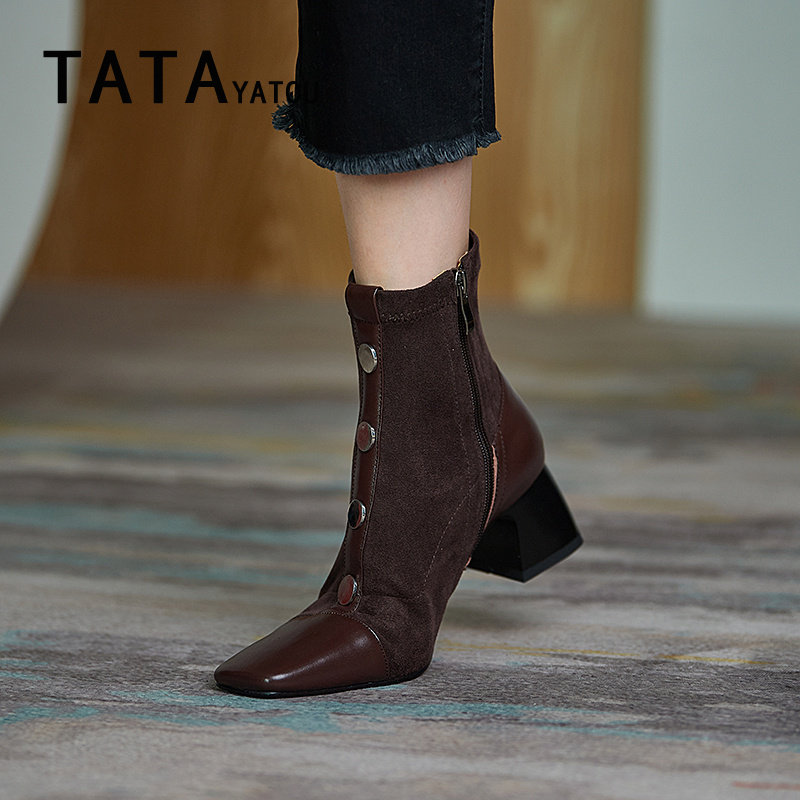 Tata Yatou his girl shoes strength thin boots in the tide and elegant short boots in the middle of the head