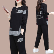 2021 autumn new womens large size loose sports suit foreign embroidery short sleeve trousers casual two-piece set