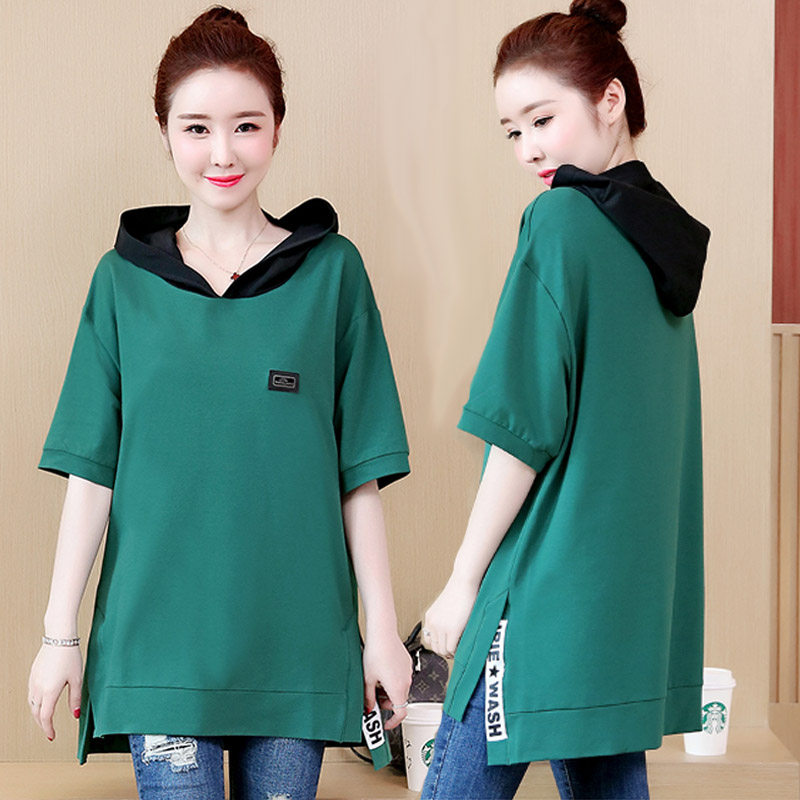 Sweatshirt women loose Korean version of large size women's 2021 new summer fat mm pullover hooded top thin jacket women