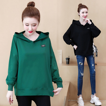 2021 new large size womens clothing fat mm autumn Korean version loose thin jacket hooded womens sweater long-sleeved top