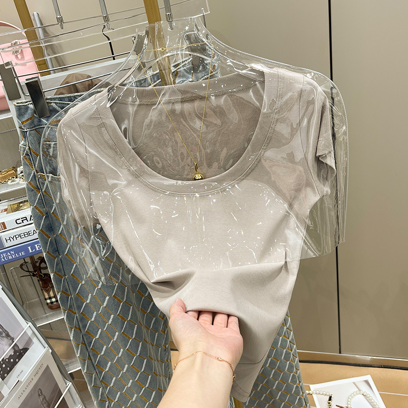 Round Neck White Short-Sleeved T-Shirt for Women, Regular Shoulder, 2024 New Summer Half-Sleeve Sweet and Spicy Slim-Fit Short Top for Women