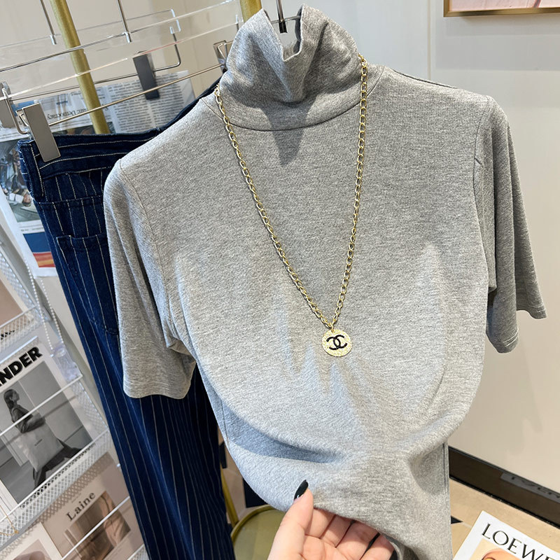 Short-Sleeve T-Shirt for Women, Summer 2026 New Style, Mid-Sleeve Top, Three-Quarter Sleeve, Stacked Collar, High-Neck Base Shirt, Trendy Inner Wear Short-Sleeve T-Shirt for Women, Summer 2026 New Style, Mid-Sleeve Top, Three-Quarter Sleeve, Stacked Collar, High-Neck Base Shirt, Trendy Inner Wear