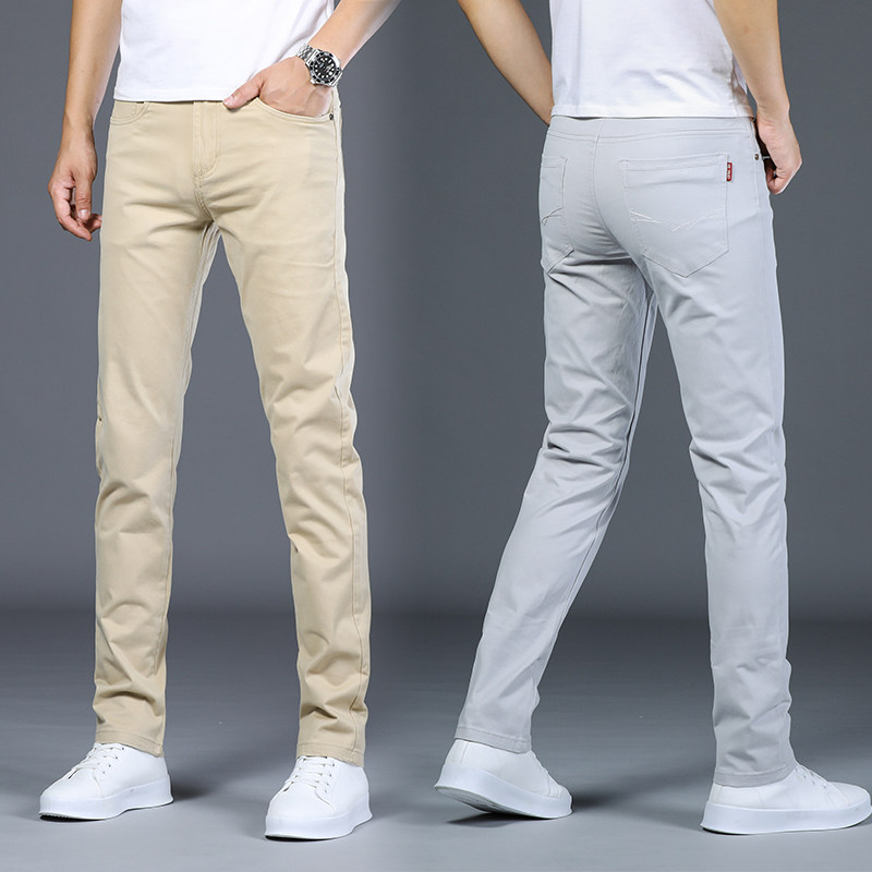 Men Casual Pants Spring Dark Grey Pants Men's New Pure Cotton Body Small Straight Drum Elastic Men Pants 100 Hitch Pants