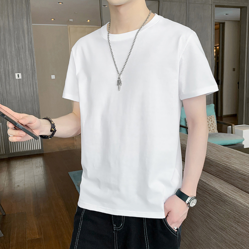 Белая футболка, мужская нижняя рубашка, одежда с короткими рукавами, чисто-белые мужские топы, хлопковая футболка с круглым вырезом для мальчиков