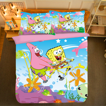 Cute cartoon SpongeBob SquarePants four-piece bed sheet quilt cover Pai Daxing childrens brushed hair boy single three-piece set