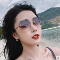 Sunglasses women 2021 new Korean version of tide ins round face big face slim anti-ultraviolet rimless retro sunglasses