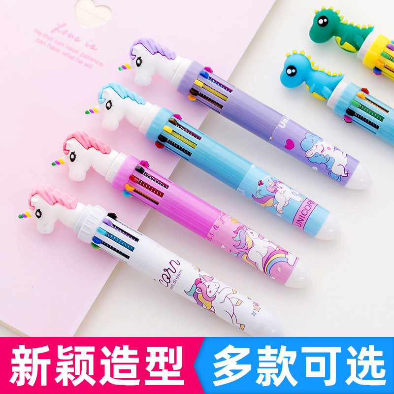 Dexterous Yuan 10 color Ball pen Ball Pen Cute Creativity Little Fresh Multifunction Press Action Oil Pen Multicolor Net Red Student Stationery Painting Coloring Refill Hand Ledger Pen Super Cute Girl Heart