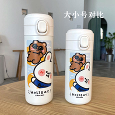 Умный чашка воды 韩版简约保温杯304可爱卡通印花学生情侣高颜值创意便携弹盖杯子