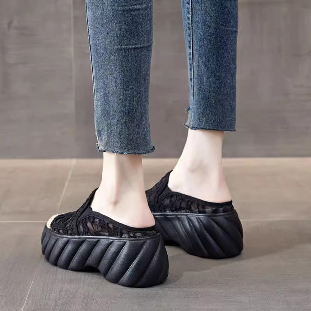 厚底包头半拖鞋女夏季外穿2024新款小香风松糕百搭外出渔夫凉拖鞋