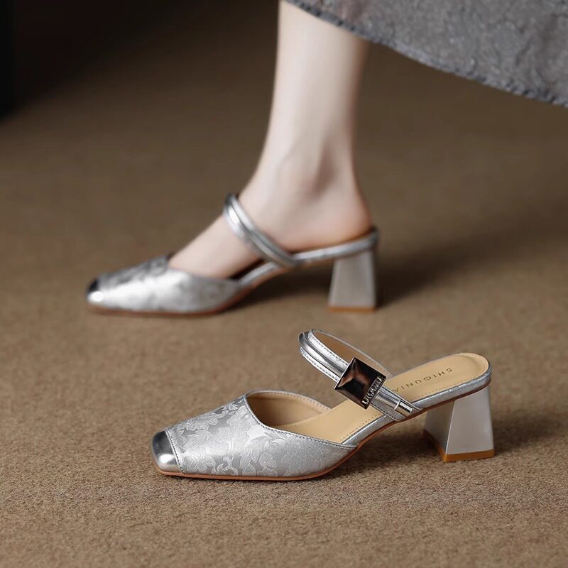 气质法式绝美包头半拖鞋女2025夏季新款外穿高级感配裙子高跟凉鞋