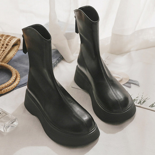 Black Martin boots short boots for women British style autumn and winter plus velvet 2025 new versatile internet celebrity popular thick-soled chimney boots