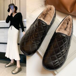 Women's Snow Boots, Winter 2025 New Style, Versatile Short Leather Waterproof Cotton Shoes, Slip-On Warm Loafers