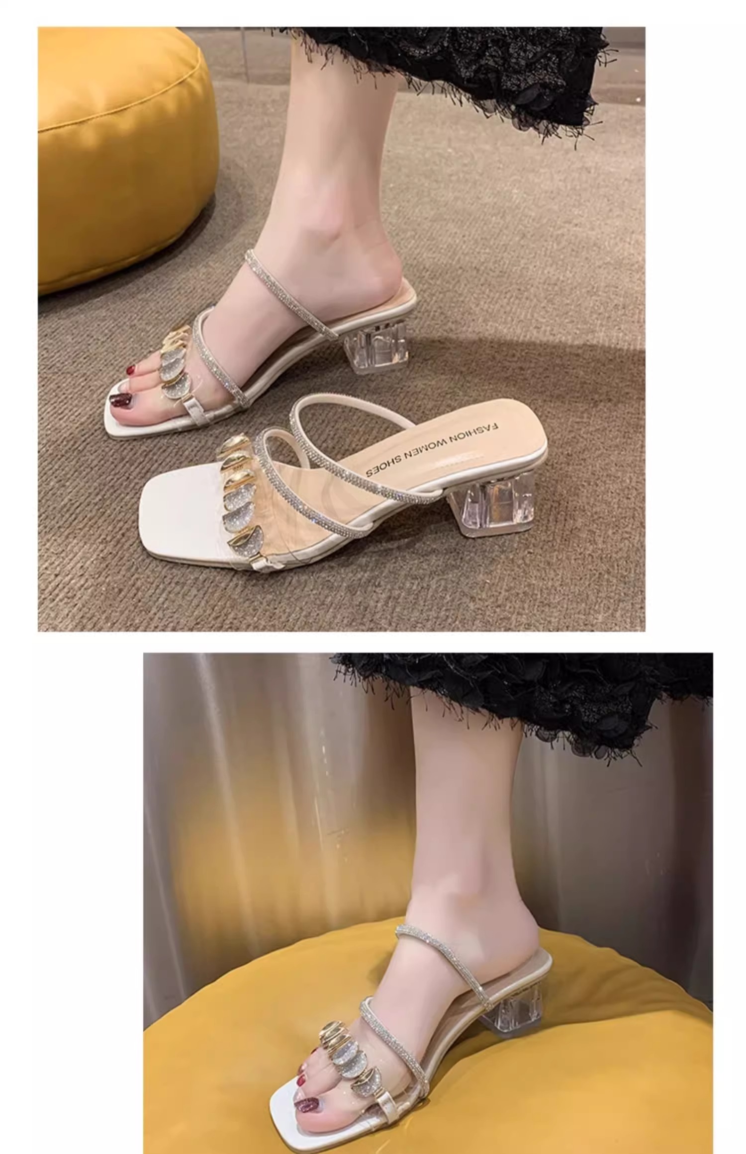 C9763 2760K GIÀY DÉP SANDAL NỮ RSKREGS GẮN ĐÁ GÓT VUÔNG MÙA HÈ GIÀY DÉP NỮ G06 SẢN PHẨM MỚI