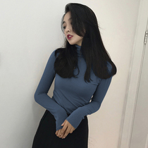 Long sleeve t shirt mens 2020 new autumn high - collar blue shirt thin Han edition with haze blue coat tide