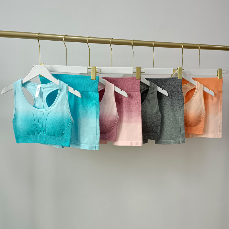 European and American gradient fitness suit women's quick-drying summer sports I-shaped underwear running shorts yoga clothes two-piece suit