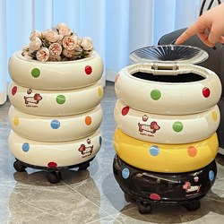 Trash Can for Home Use 2025 New Model, Light Luxury, High-End, Good-Looking, for Living Room, Kitchen, Bathroom, with Lid, Large Capacity, with Wheels