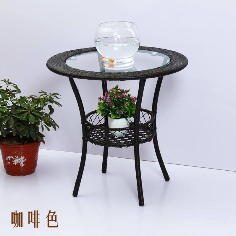 Special offer simple modern balcony storage small round table rattan glass coffee table round courtyard small coffee table leisure table