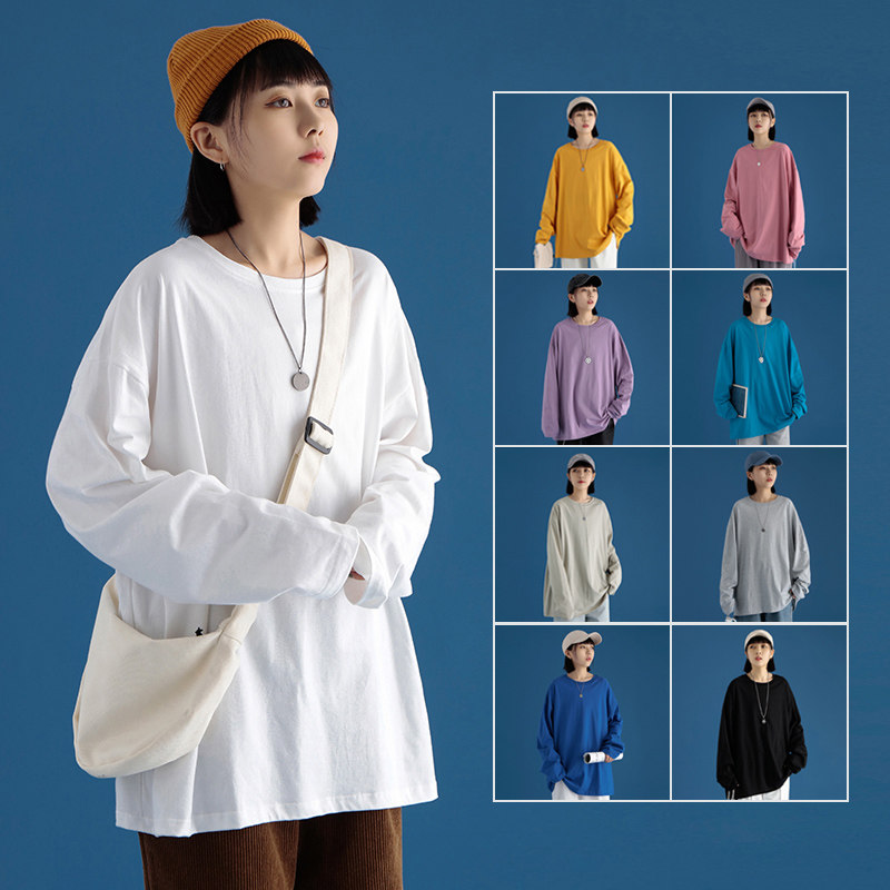 White long-sleeved T-shirt women's ins trend 2022 new early autumn loose cotton spring and autumn inner bottoming shirt tops all-match