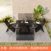 A few Murmer Nordic minimalist iron art outdoor table and chairs combined patio table and chairs kit folding table and chairs balcony Leisure chair