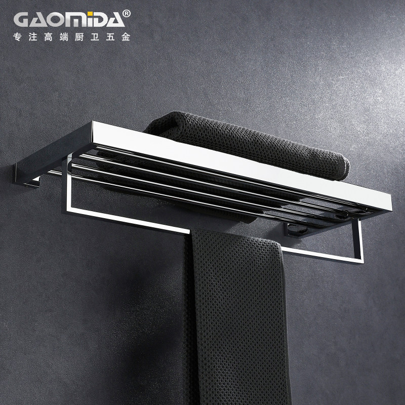 Makeup Room Full Copper Double Bath Towel Rack Upscale Shelve Stainless Steel Towel Hanging Pole Bathroom towel rack light and luxurious