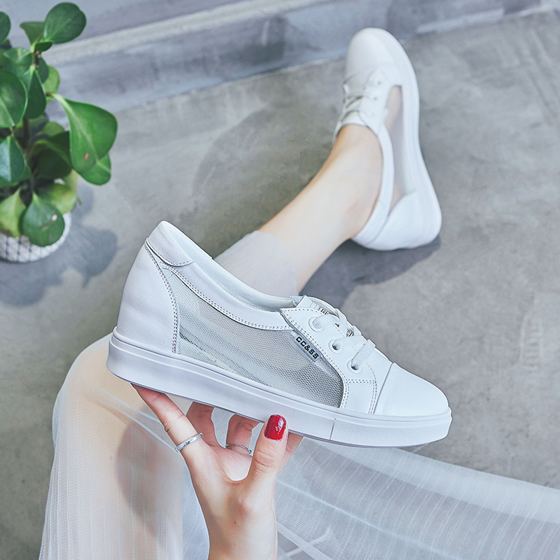 Mesh White Sneakers for Women with Hidden Height Increase, 2026 New Versatile Summer Thin Breathable Comfortable Slip-On Shoes