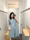 Jozr minimalist cold cos wind mist blue gathered V-neck loose and slim A-line mid-length dress summer new product