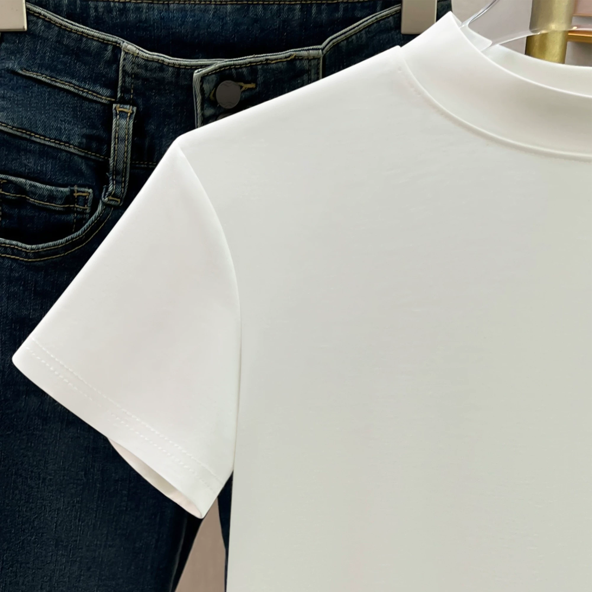 Летняя эластичная футболка с коротким рукавом, с коротким рукавом, slim fit