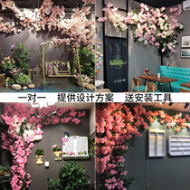 Simulation cherry tree Wedding peach blossom fake flower wall balcony decoration living room ceiling flower rattan air conditioning pipe occlusion