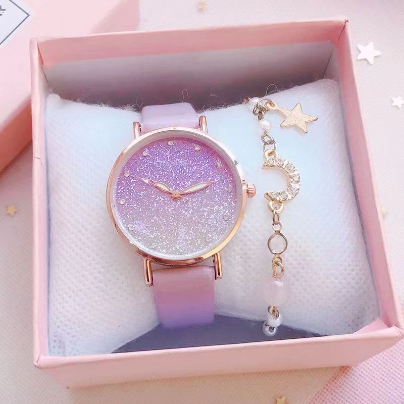 Purple Gradient Starry Sky Women's Watch, Korean Style Simple and Elegant French Niche Light Luxury Waterproof Women's Watch Purple Gradient Starry Sky Women's Watch, Korean Style Simple and Elegant French Niche Light Luxury Waterproof Women's Watch