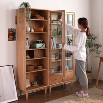 Solid wood bookshelf Whole Japanese-style bookcase Wall floor-to-ceiling lattice cabinet Storage cabinet Living room shelf Narrow wooden cabinet locker