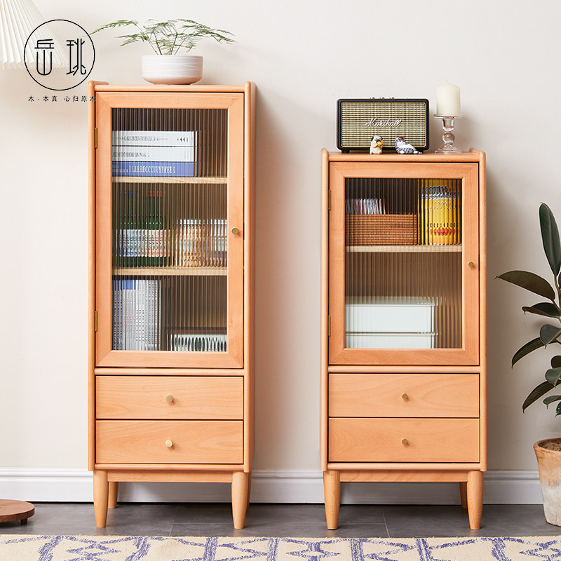 Yue Wei all solid wood TV side cabinet Nordic living room side cabinet rack simple modern wine cabinet against the wall standing cabinet drawer