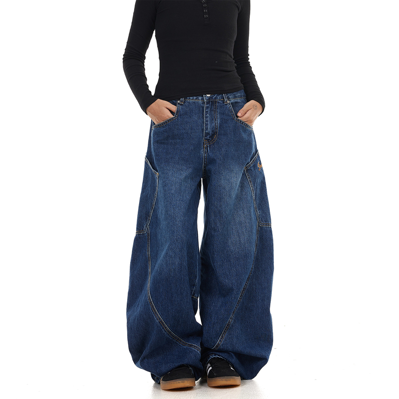 American Retro Street Style Silhouette Scimitar Jeans Loose Wide-Leg Floor-Length Pants Banana Pants Sickle Pants