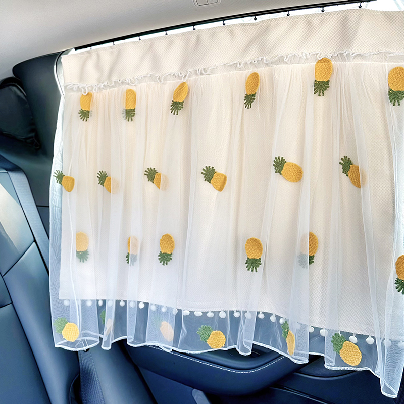 Crystal Embroidered Pineapple Car Sunshade, Embroidered Car Window Curtain, Baby Stroller Window Sunshade, Sliding Rail Car Curtain, Baby Side Window