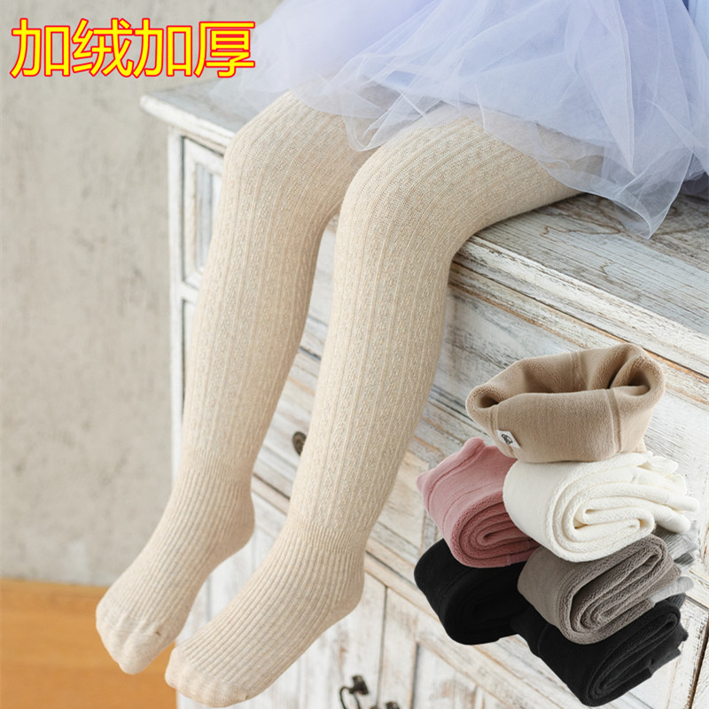 Girls leggings white plus plus thick pantyhose autumn and winter style baby integrated fleece outside wearing dance socks children's pants