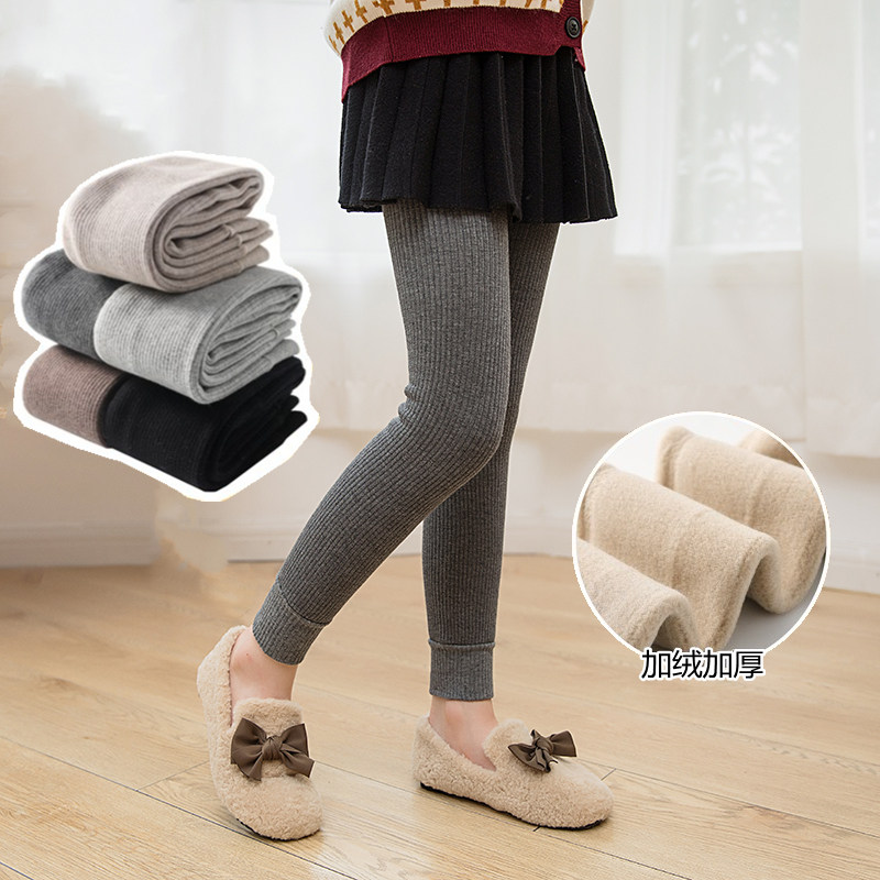 Girls' inner pants winter style plus velvet thickening children's one-piece velvet long pants for children