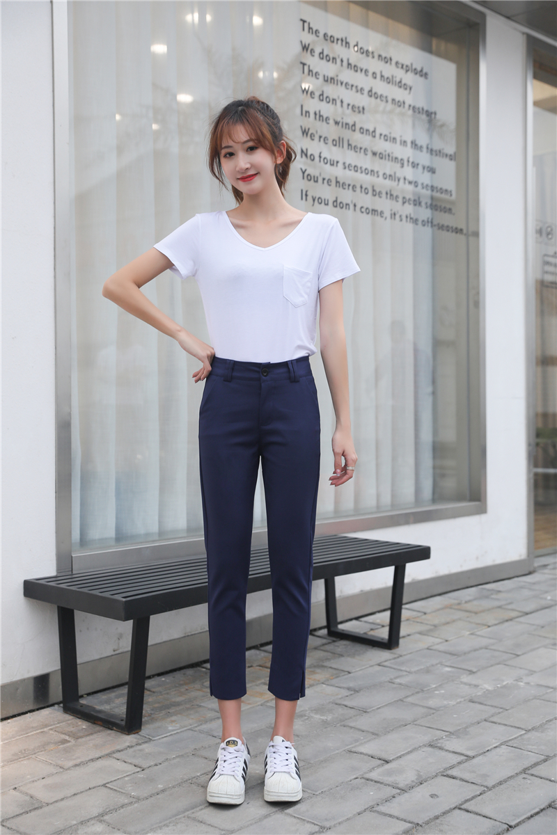 Mùa hè mới cao eo thon quần lọt khe quần đơn giản chuyên nghiệp giản dị quần hoang dã chân quần chín điểm quần - Khởi động cắt các kiểu quần nữ đẹp