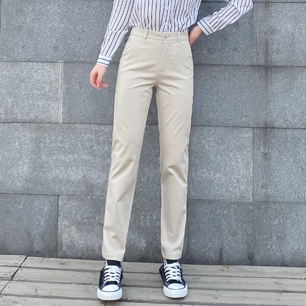 Spring and Summer High-Waisted Versatile Straight-Leg Casual Women's Pants, Simple Korean Style Slimming Cargo Pants, Nine-Point Pure Cotton Commuter Trousers