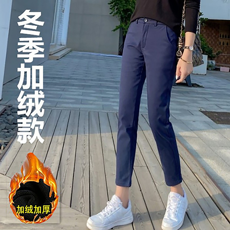 Winter Korean Style Fleece-Lined Straight-Leg Casual Women's Pants Versatile Cargo Pants Thick Cropped Pants Slim Fit Long Pants