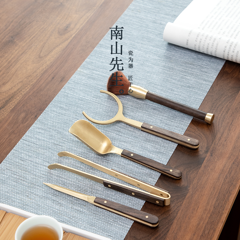 Mr. Nanshan Mr. Wufu Tea Road Accessories Tea Set 6 Gentlemen Pure Copper Solid Wood Tea Knife Raising Pot Pens Cup of 5 pieces
