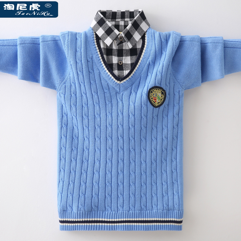 Boy's sweater shirt for two children's pure cotton knitted to the bottom autumn and winter mode